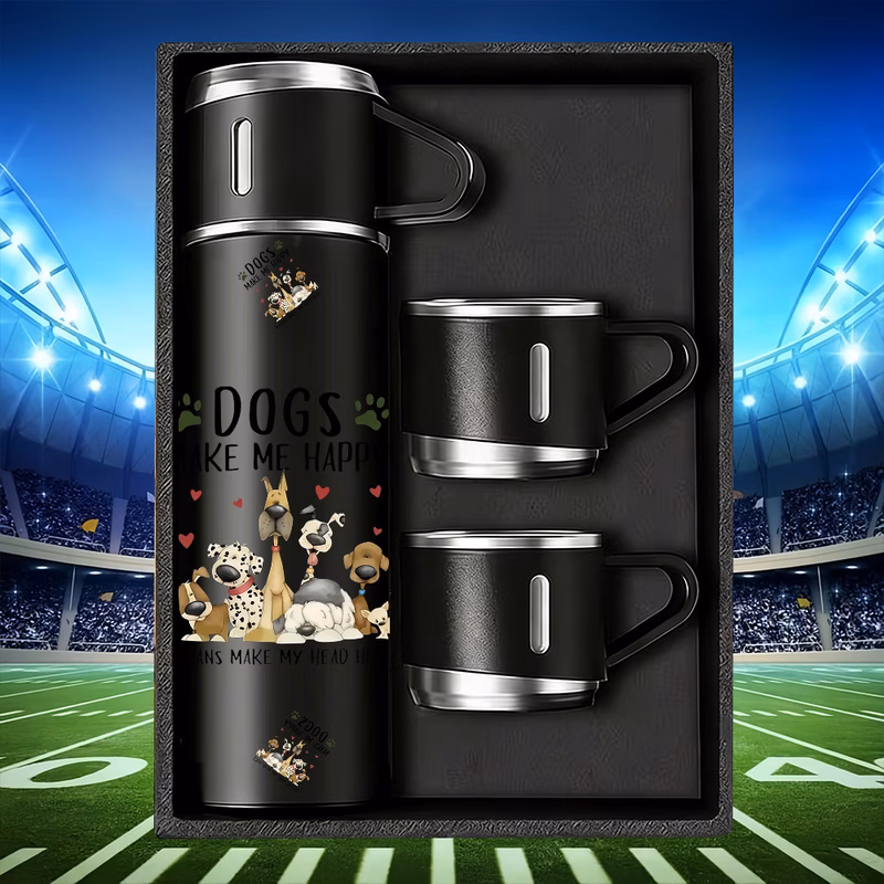 16 9oz vacuum insulated water bottle set stainless steel outdoor sports bottle with funny dog pattern 1 set 3pcs 16 9oz portable thermal with 2 cups for travel hiking camping great gift idea for dog l