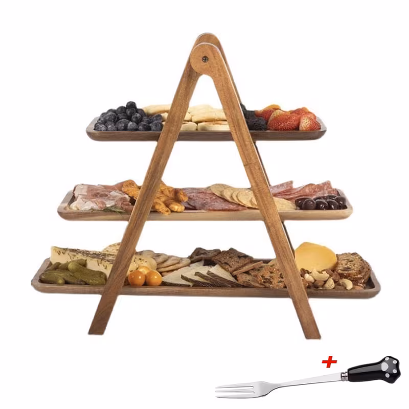 solid wood 3 tier serving tray stand tiered display platter for parties and home decor handcrafted sturdy table centrepiece