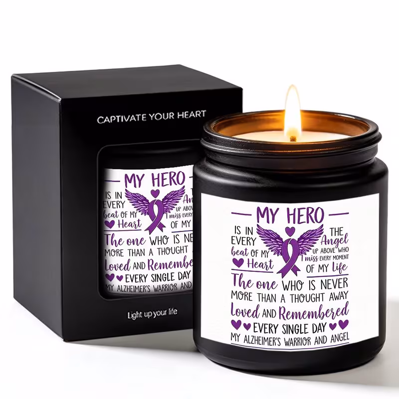 lavender scented glass jar candle awareness theme aesthetic gift for women men her him support present for awareness month christmas valentines day room decor