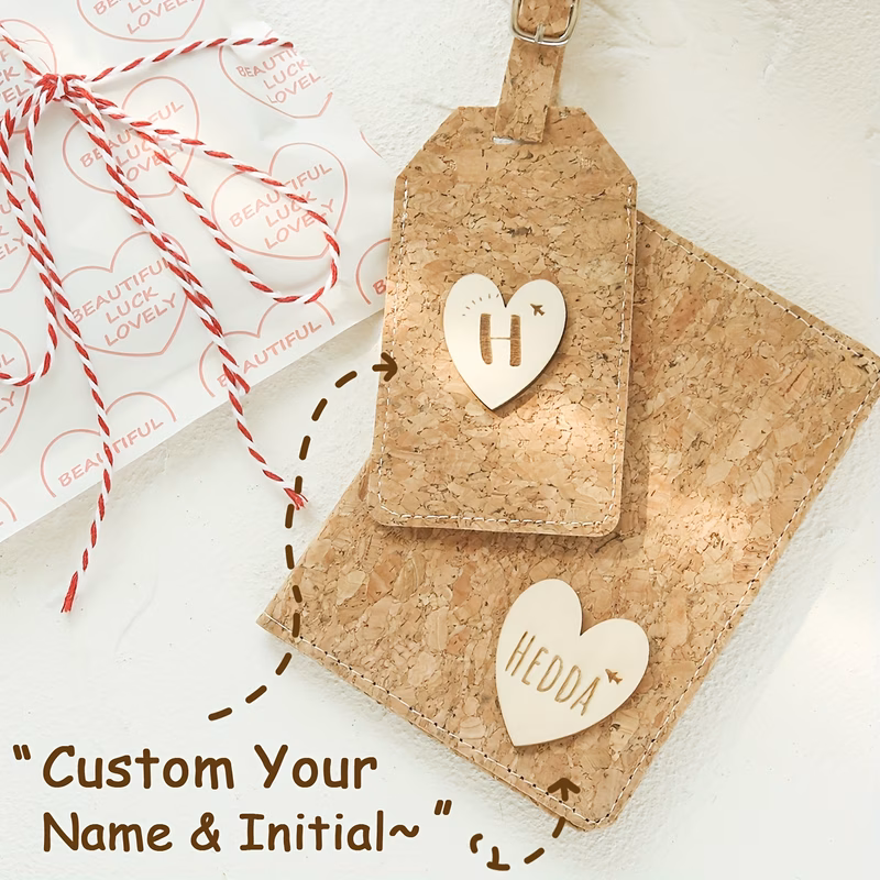 custom 2pcs gift pack custom name initials passport holder with luggage tag set personalized travel gift set customized engraved name wood texture passport cover luggage tags set additions handmade gi