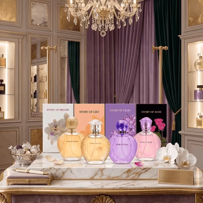 branded feminine set for ladies 4pcs story of orchid lily lilac rose long lasting perfume gift set for women edp 4x100 women fragrance set for day night ladies set style embrace with womens perfume so
