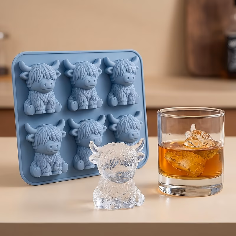 mini highland cow mold 3d cute silicone ice tray for drinks and coffee reusable cow shaped ice molds suitable for beverages parties birthdays and gifts applicable for making chocolates candies and mor