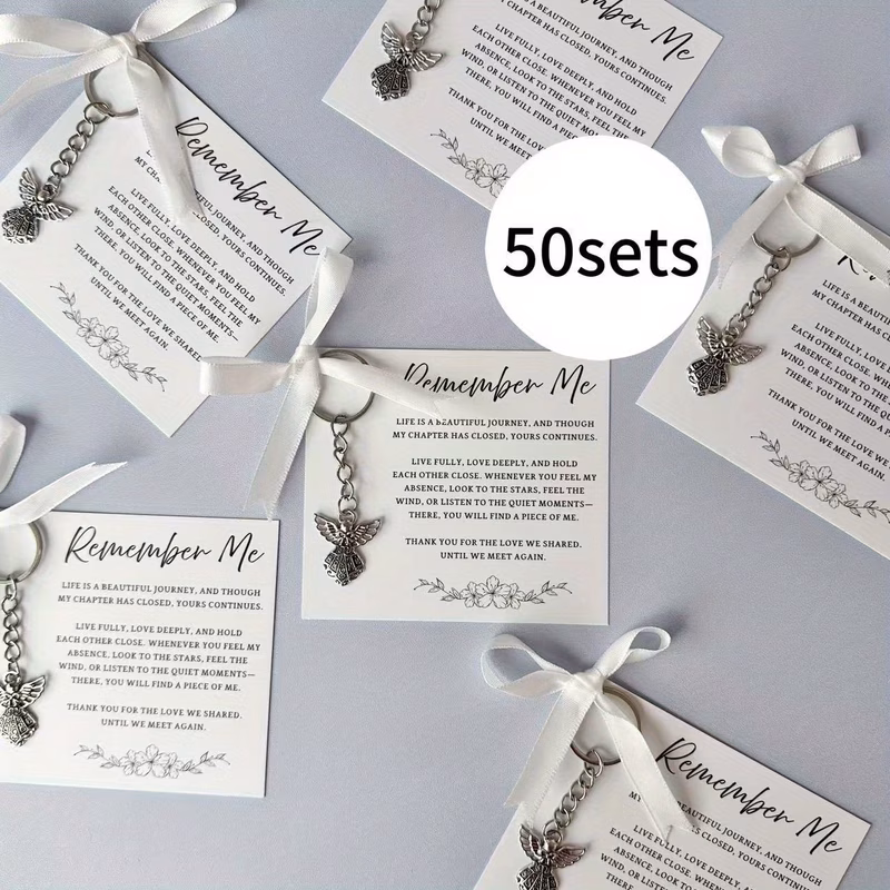 50set angel keychain party packs including 50 keychains and with inspirational greeting card angel charm key chain gifts memorial party supplies guest return favors gifts