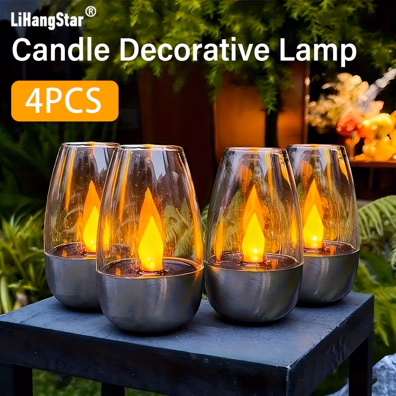4pcs flickering candles outdoor solar lights led decorative candles portable led candle lights ideal for party decorations weddings bars home use outdoor dinners and picnics