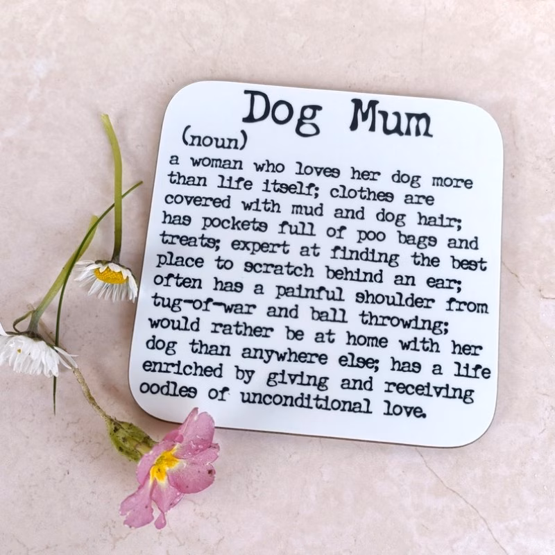 dog mum wooden coaster with paw print design wood table protectors for pet lovers wood drink coasters housewarming gift for dog owners pet themed tableware accessory