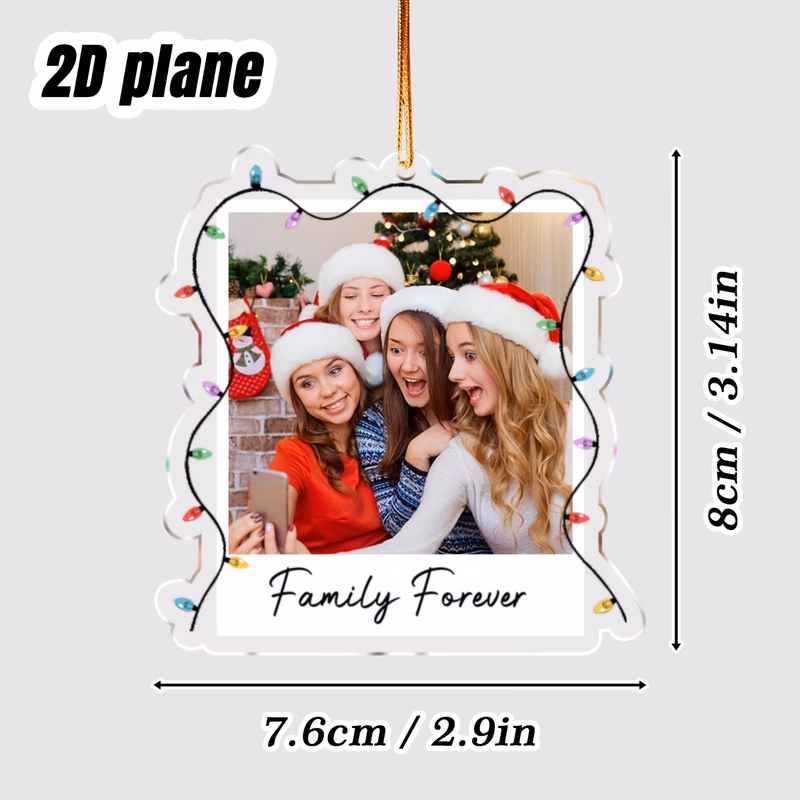 one personalized picture ornament for christmas featuring custom family photos printed on colorful acrylic pendants ideal for backpack charms tree decorations and holiday gifts