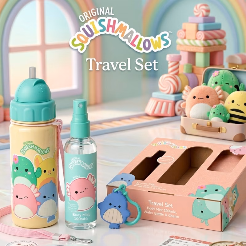 kids travel gift set with 100ml body mist 500ml water bottle charm