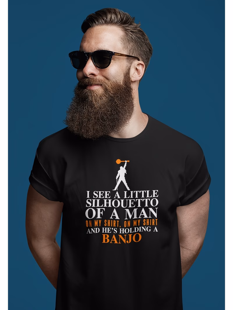 men funny song t shirt with iconic a little silhouetto print novelty crew neck short sleeve tee suitable for fan gifts casual wear themed events machine washable regular fit shirt for year round use