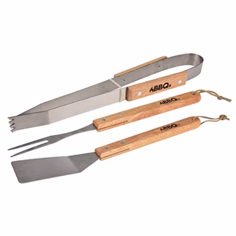 heavy duty bbq tools set with wooden handle non slip grill accessories kit spatula skewer compatible fork tongs lightweight outdoor indoor barbecue grill set durable for camping picnic ideal gift for
