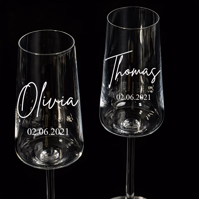 personalized laser engraved flute set engravable with name and anniversary date exquisite crystal wedding toast couple cups ideal gift for engagement anniversary valentines day bridesmaid and all incl
