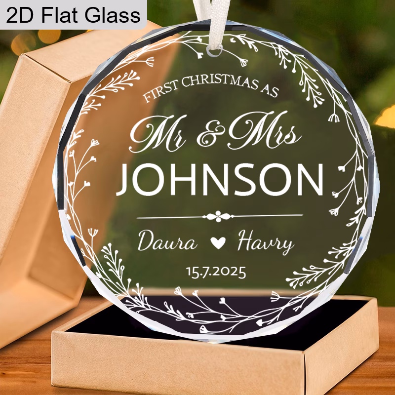 1pc personalized glass christmas couple wedding gift decorative hanging ornament custom names dates first christmas as mr mrs glass pendant with rope and box christmas engagement keepsakes anniversary