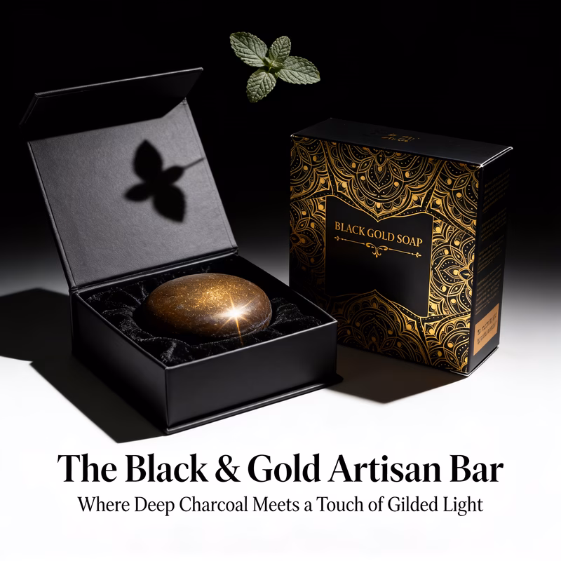 black golden soap handmade bar with bamboo charcoal and decorative golden particles formula with natural plant oils baskets for women self care gifts for women mothers day gifts
