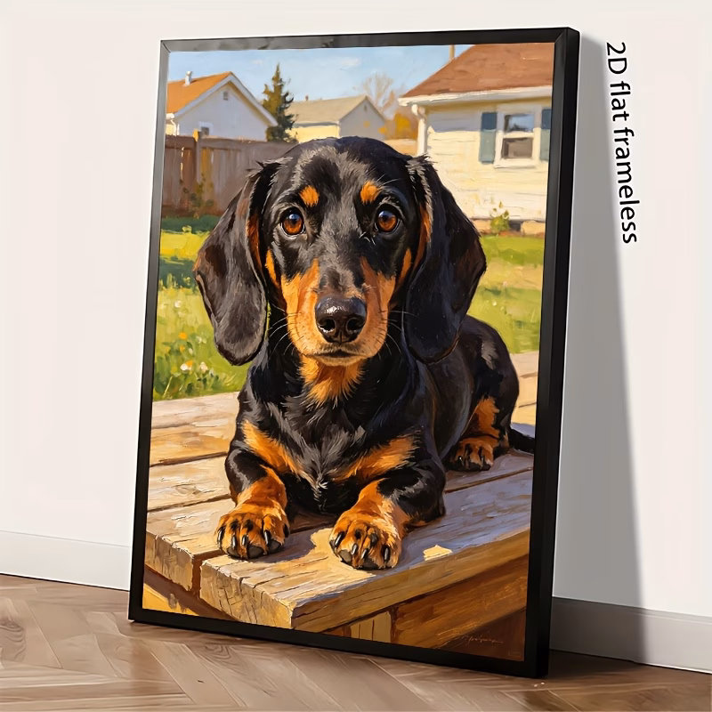 professional art use 2d flat 1 set of diy paint by numbers kit black and brown dachshund acrylic paints canvas 3 paintbrushes and instructions 40x50cm 16x20inch unframed 2d flat