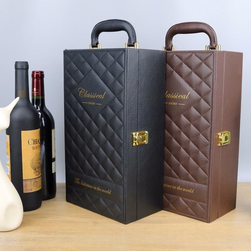 luxury double bottle red wine gift box with a wine opener set featuring a diamond shaped design