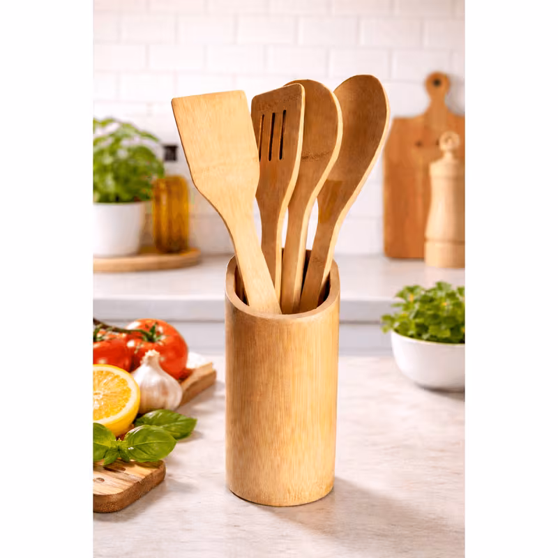 5pcs bamboo cooking utensils set wooden spoons spatula non stick kitchen utensils