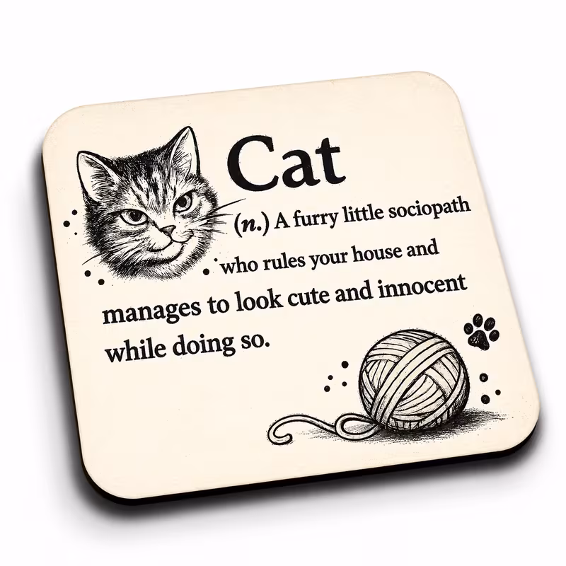 er532 funny cat mdf wooden coaster a furry little sociopath novelty drink mat 9 5cm x 9 5cm
