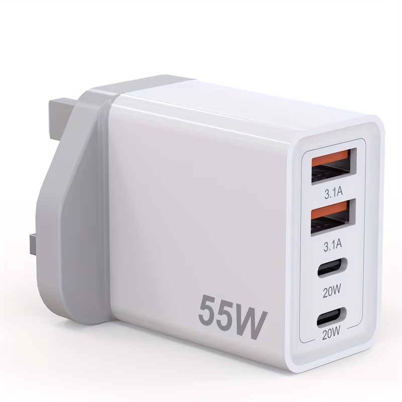 uk super fast charger block phone charger fast charging blocks 55w multi port type c usb charger 4 ports usb a qc charging cube brick power adapter type c wall for phone pad