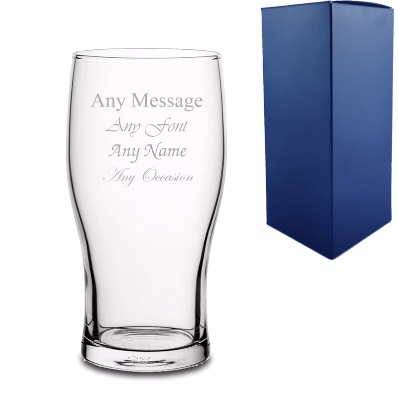 personalised engraved pint glass with gift box custom message toughened tulip glass for birthdays special occasions