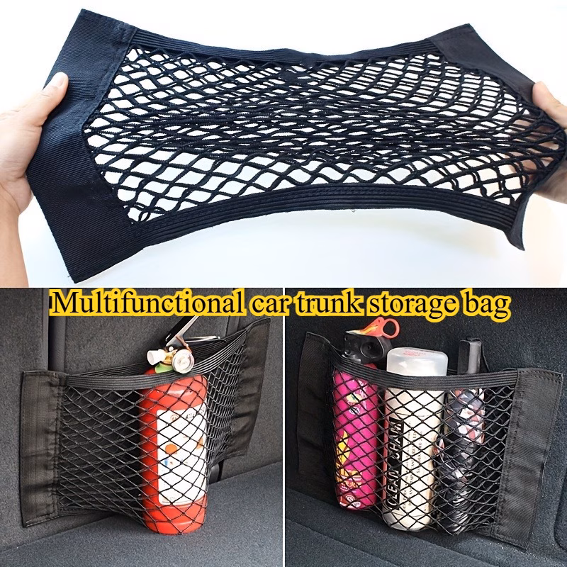 1pc multifunctional car trunk organizer bag universal storage net bag made of durable mesh fabric with partitioned structure with independent cargo compartment organizer