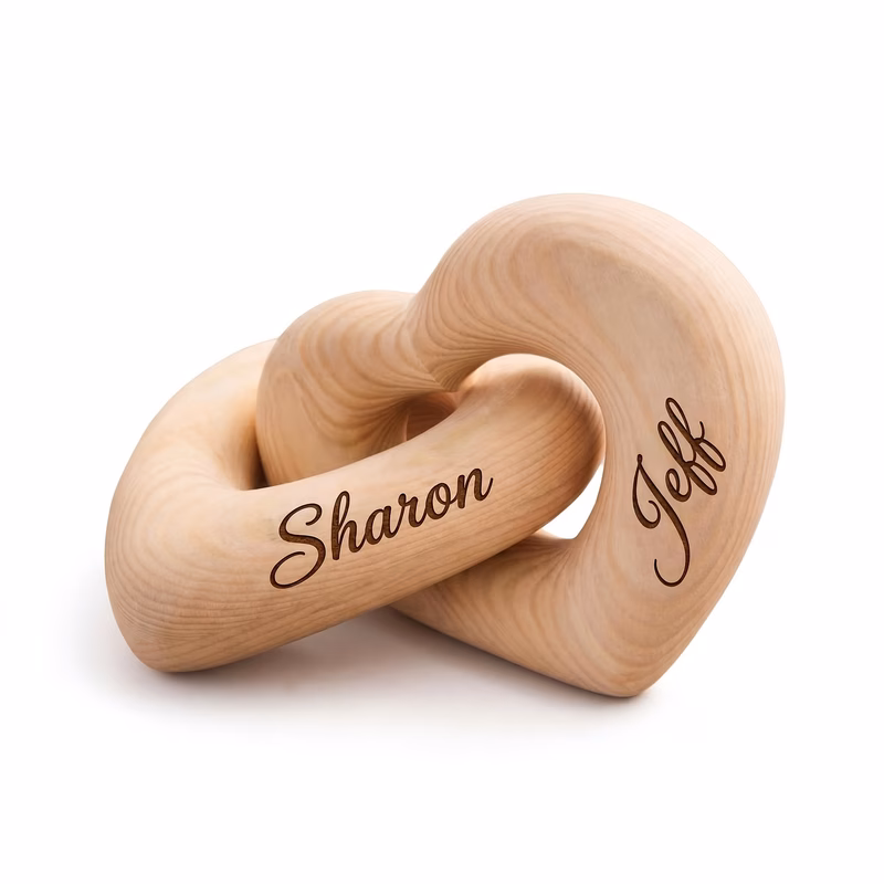 personalized name engraved wooden interlocking hearts handcrafted solid wood couple gift suitable for wedding valentine day tabletop decor with names initials romantic for him ornament