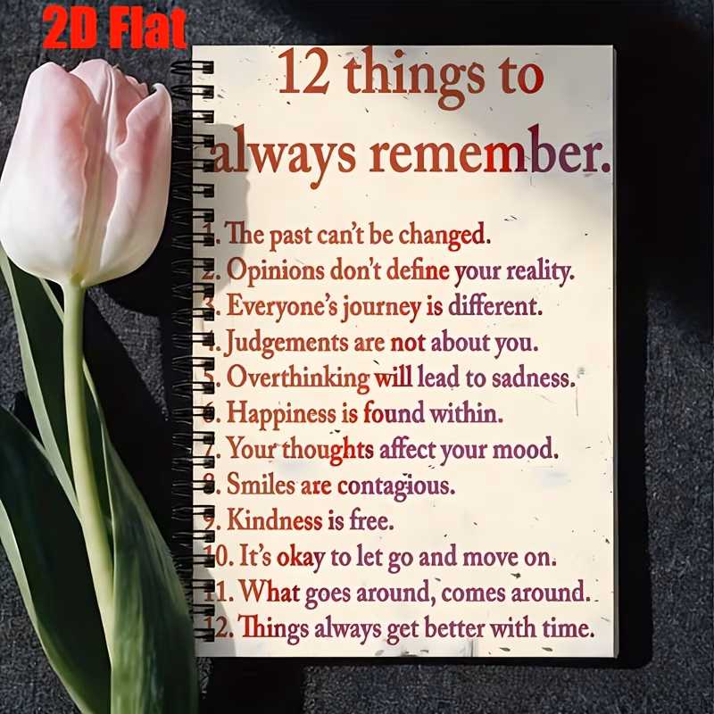 1pc 12 things to remember lined journal 5 7x8 26inch 2d flat notebook with 100 pages spiral bound for daily gratitude journaling back to school supplies birthday gifts and mindfulness practice