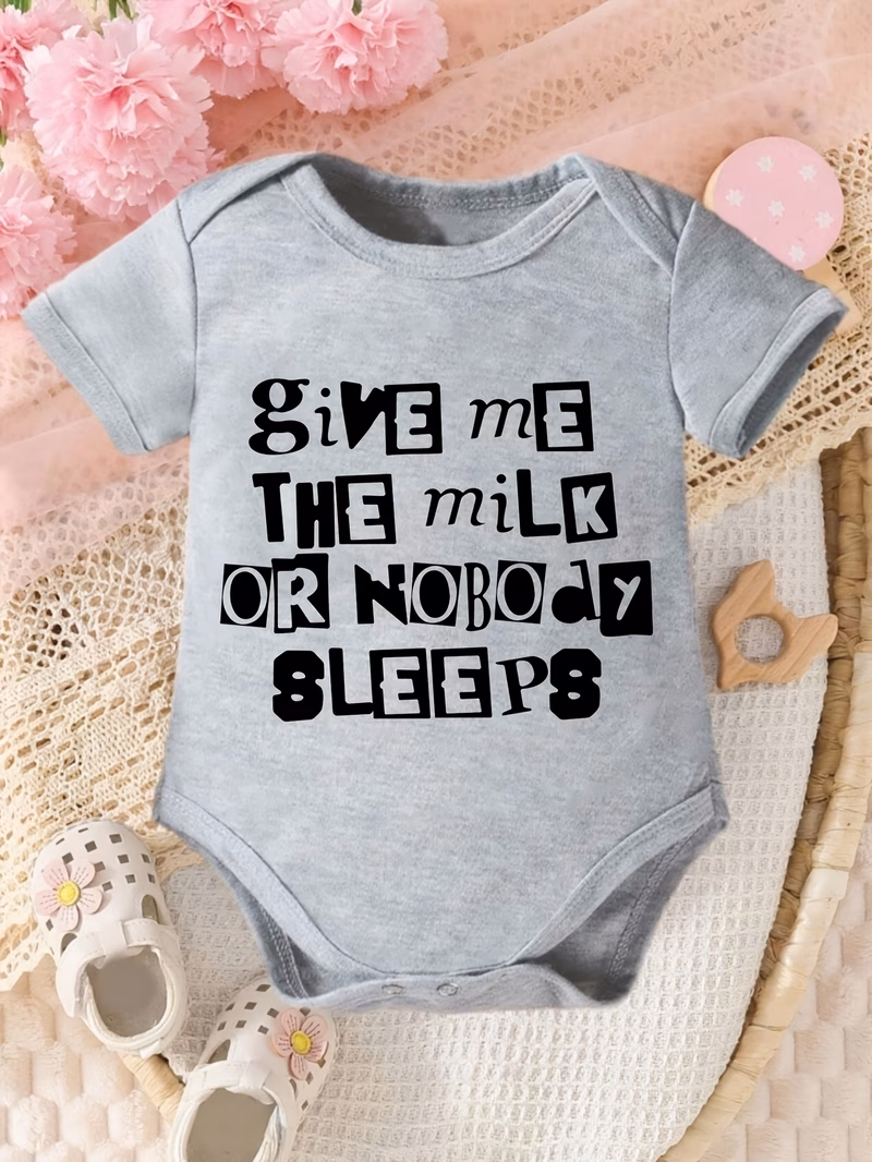 baby give me or nobody s fashion letter versatile round neck bodysuit for outdoor
