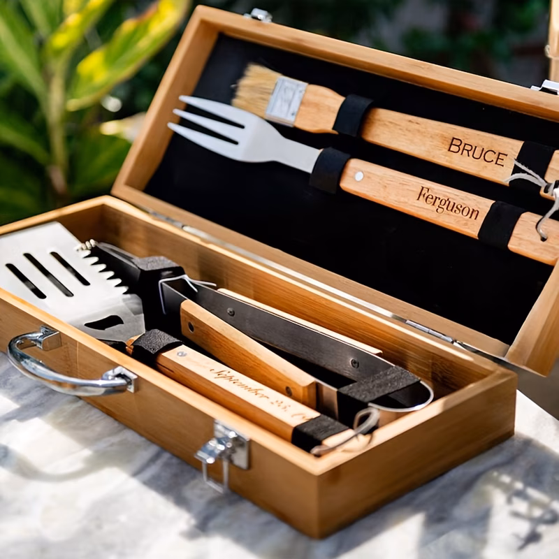 customization personalized premium complete bbq tool set with wooden box custom engraving gift for friends gift for dad fathers day mothers day easter christmas valentines day party gift family gift c