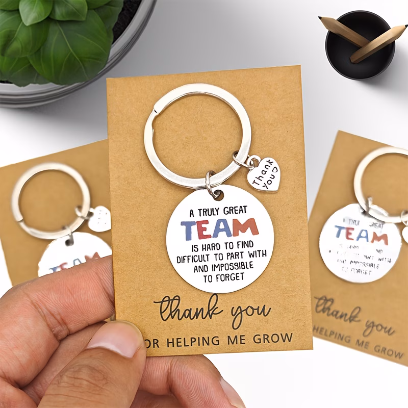 10 sets stainless steel keychains with inspirational teamwork quotes colorful motivational key rings 10 keychains 10 organza bags 10 thank you notes thank you for being on this journey a great team su