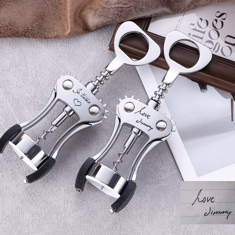 custom personalized wine openers perfect as gifts for groomsmen or for bachelor parties engraved with names and messages suitable for fathers or grandfathers offers customizable designs and text