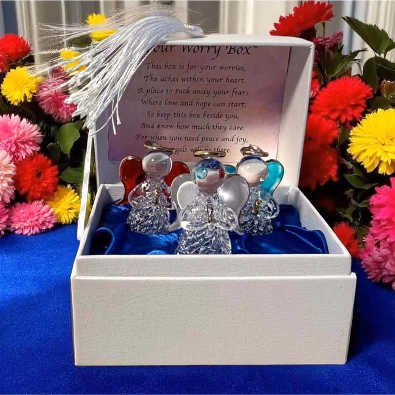angels worry box mindfulness box spiritual uplifting verse mental health angel worry box for your 3 glass worry angels with gilded wings
