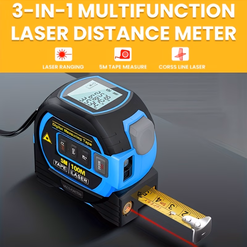 blue 3 in 1 infrared laser rangefinder tape measure