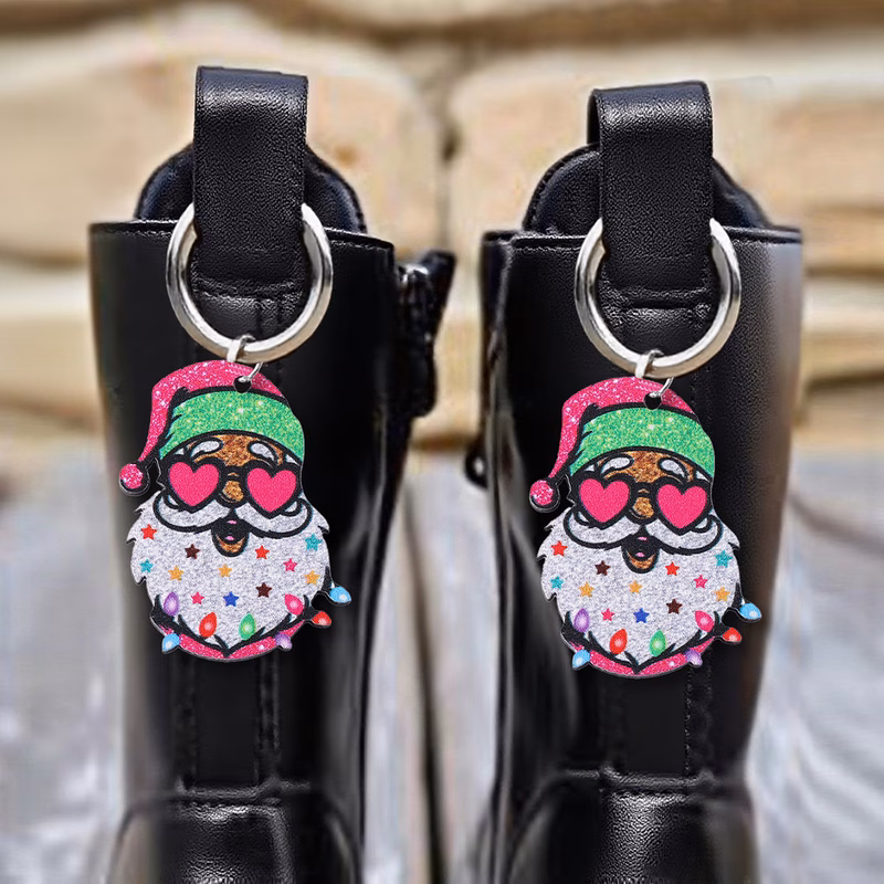 2 christmas style boot ornaments retro funny heart glasses santa claus wooden double sided shoe ornaments alloy shoe personalized shoes bags keychain additions winter daily wear christmas decoration s