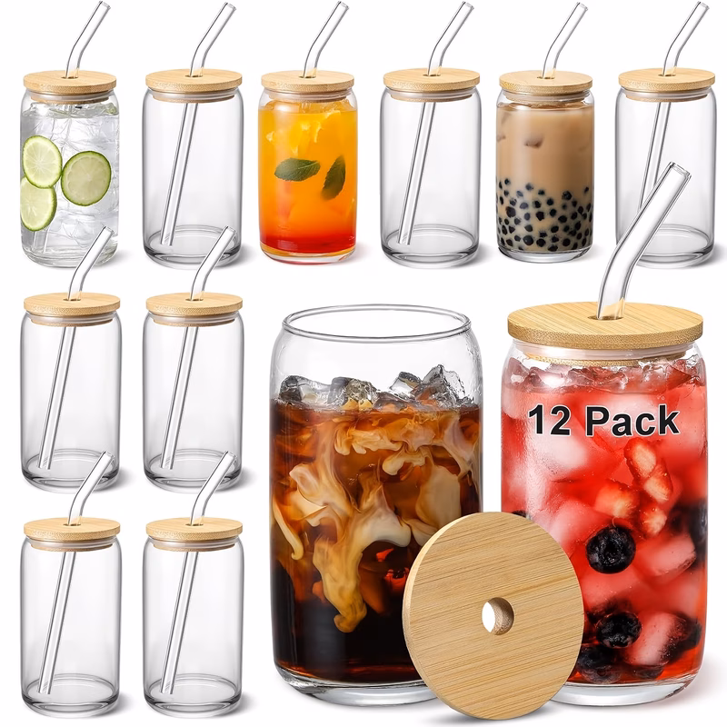 4 6 16 glasses with lid and straw only 16 oz transparent glasses suitable for gifts business drink cup sets iced coffee cups cute aesthetic tea cups homemade drink cups