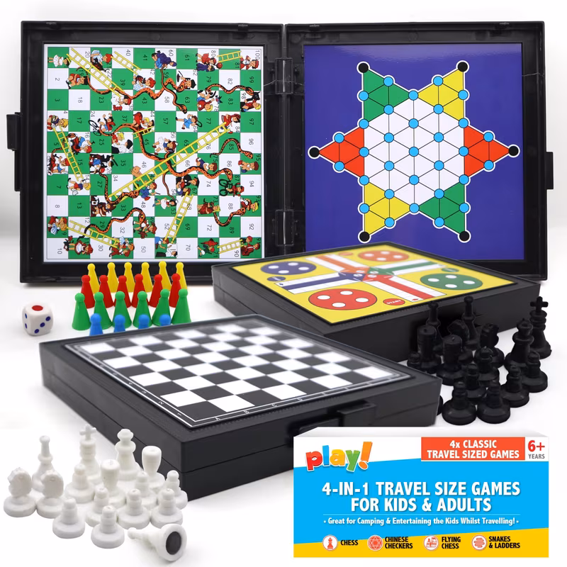 4 in 1 travel for kids mini magnetic chess checkers ladders flying chess pocket sized foldable board set for travel plane fun compact portable for road trips holidays