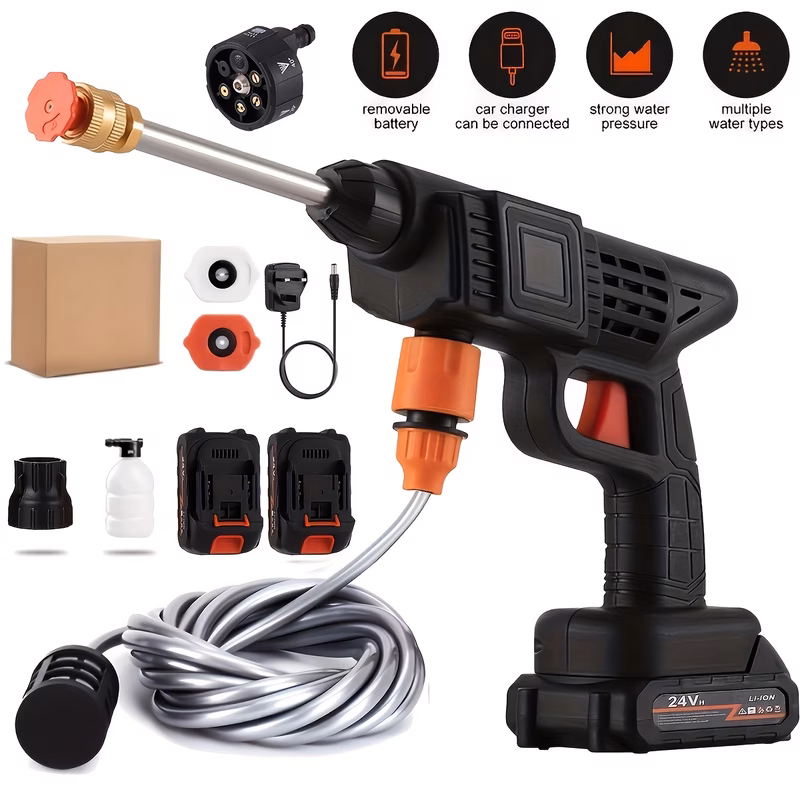 1500w portable cordless high pressure electric car wash with 6 in 1 nozzle handheld car wash gun for car wash home cleaning 2 x 6000mah batteries