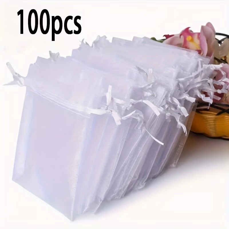 100pcs transparent organza drawstring gift bags clear ties closure wedding favors party gifts jewelry candy and decorations small fabric bags for gifts and treats