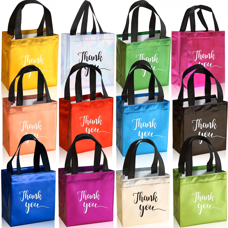gift for her him 12 small gift bags printed with thank you 7 8 inch reusable shiny party favor bags suitable for christmas birthdays baby showers weddings and shopping