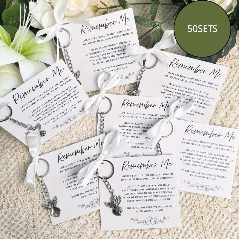 gift for her him offers 50 sets of favors which 50 guardian charm keychains 50 cards and white ribbons for decorations gifts for and in memory of