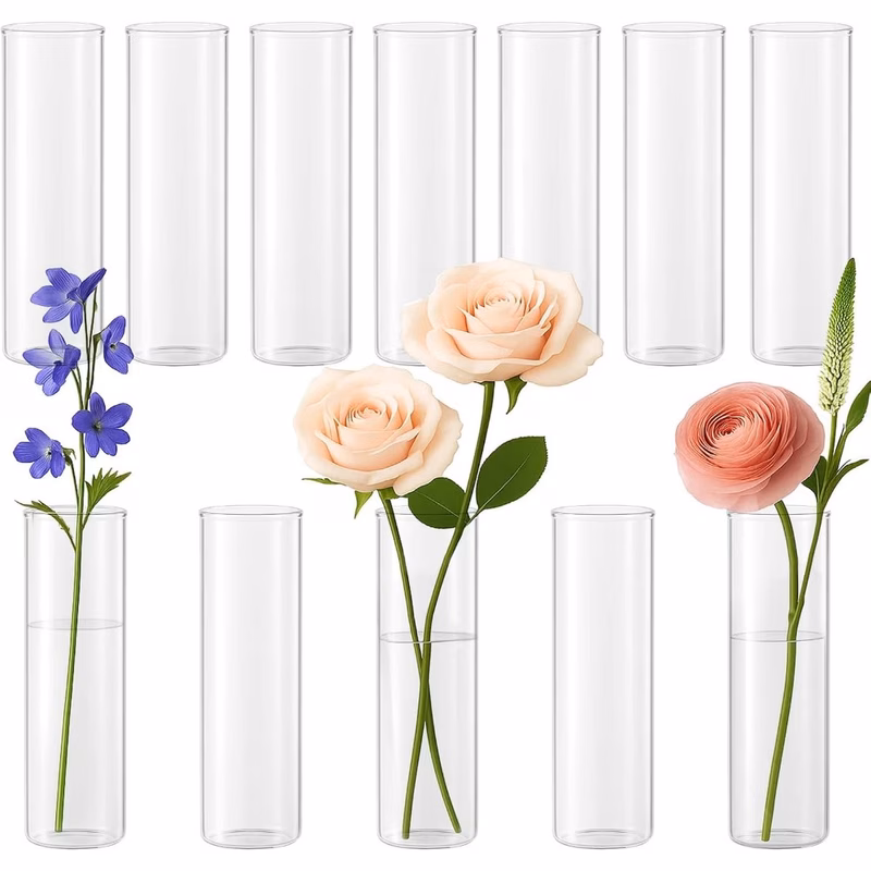 12pcs clear cylinder glass vase set small bud vases for flowers single stem flower vases for wedding centrepieces party table home d cor