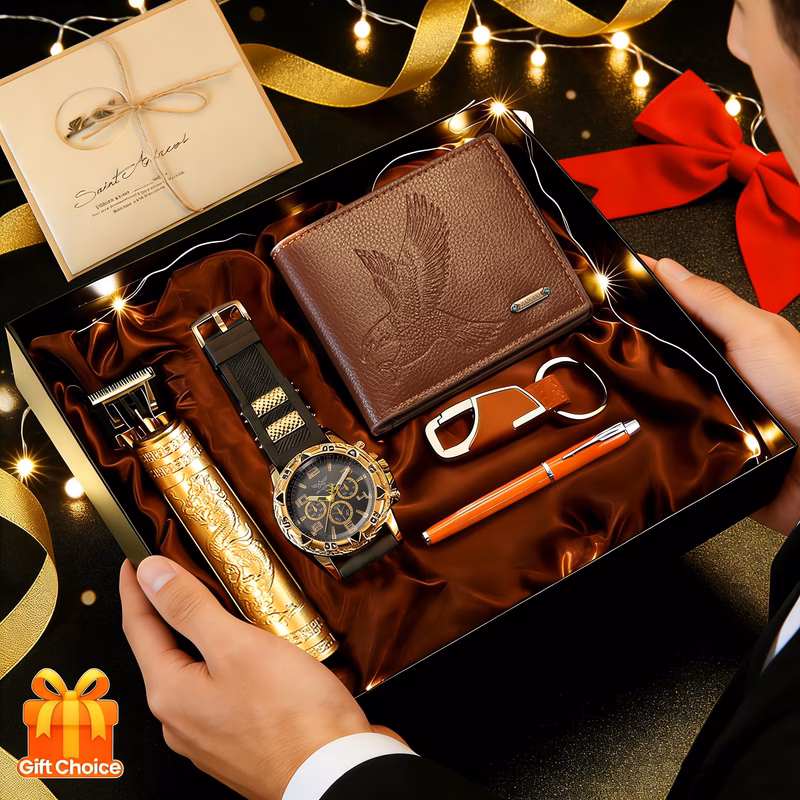 7pcs mens watch gift set ideal for valentines day fathers day teachers day graduation ceremonies and birthdays gifting to fathers teachers friends or family set wallet hair clipper keychain