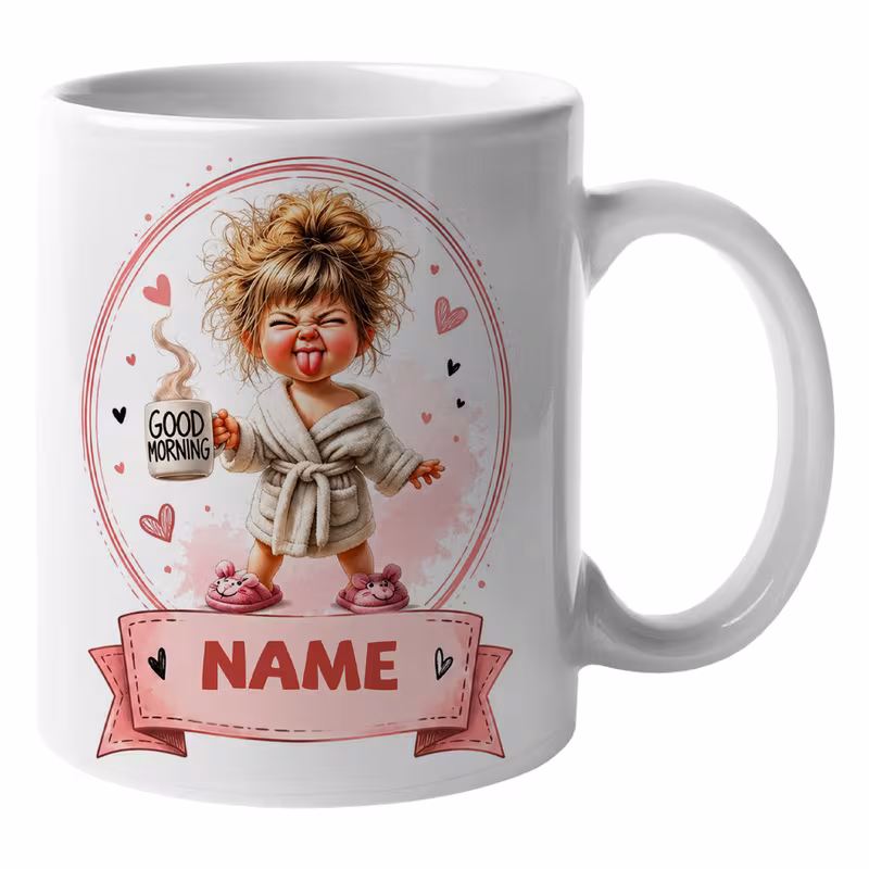 personalised ceramic coffee mug with cute messy hair girl graphic funny tea cup custom name porcelain drinkware birthday gift for women girls friends coworkers mother daughter novelty 11oz pink sassy