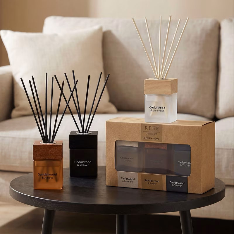 3 x 40ml air fresheners for home reed diffusers gift set home fragrance lasts up to 4 weeks room diffuser sticks lavender sandalwood amber essential oil