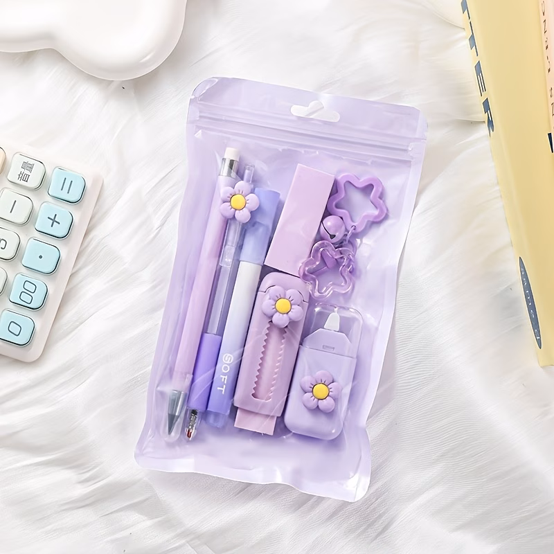 7 in 1 functional stationery set up your office with 4 color options push pull eraser highlighters ballpoint pens more perfect 7pcs stationery for