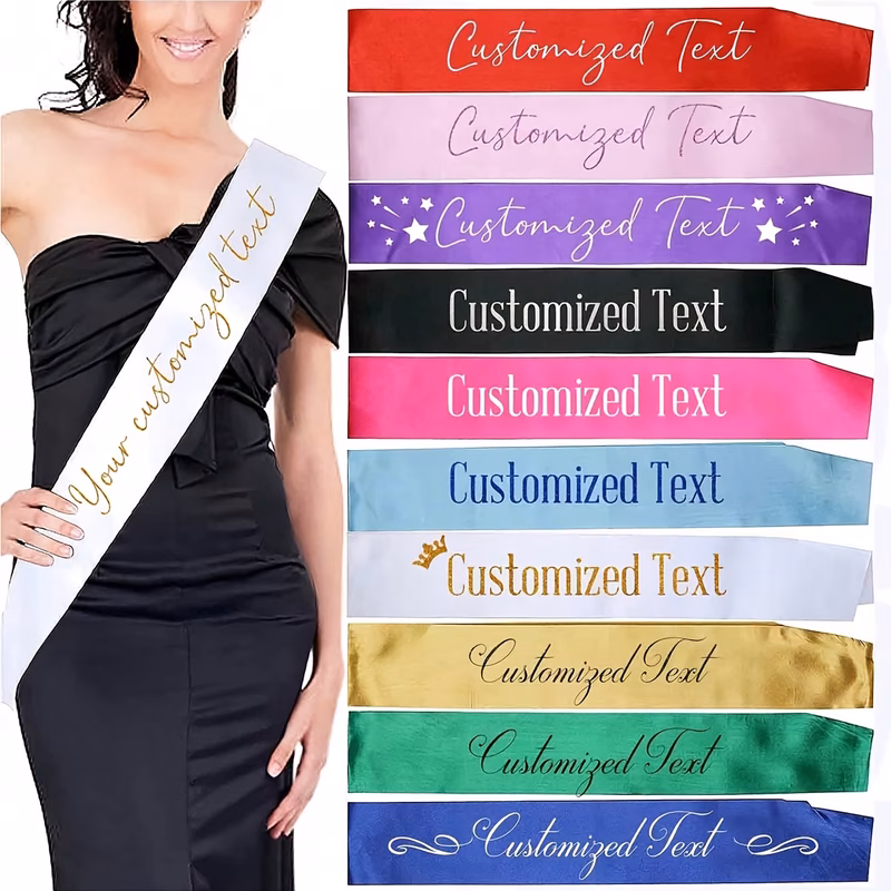 1 personalized custom name satin ribbon party sash customizable text logo embellished ribbon bridal sash bachelorette party ribbon pageant and birthday ribbon diy ribbon unique gift wedding party supp