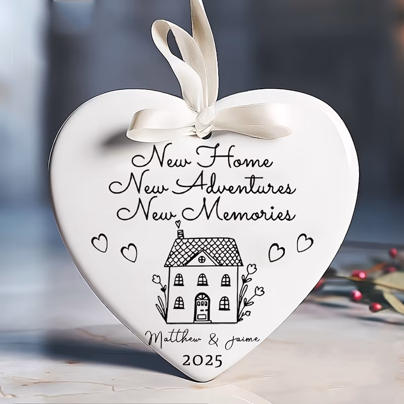 personalized 2026 heart ceramic ornament solid heart shaped porcelain pendant with line custom couple names white satin ribbon new house christmas tree keepsake gift