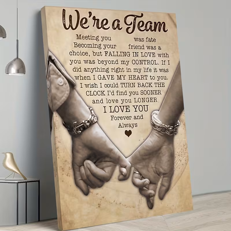2d flat painting 1 framed canvas artwork meeting you is a romantic couple gift featuring hands and a poem bedroom decoration valentines day love themes emotional decoration home decor wall paintings d