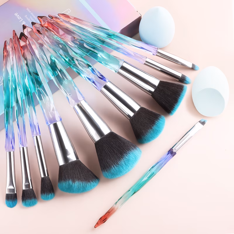 transparent iridescent handle makeup brush set 10pcs gift box beauty blender face powder brush multi size eye shadow brushes concealer brush beginners makeup tool kit