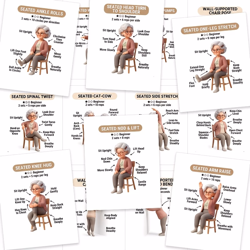 chair yoga for seniors beginners set of easy seated exercise cards for home gentle workouts to improve flexibility and balance perfect gift for elderly mom dad