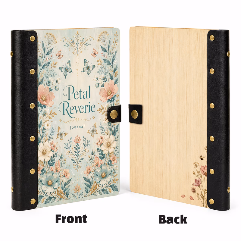 1pc valentines day gift petal floral hardcover executive notebook for office work meeting notes daily journal 100 refillable pages metal rivets eye friendly wood hardcover journal writing tool