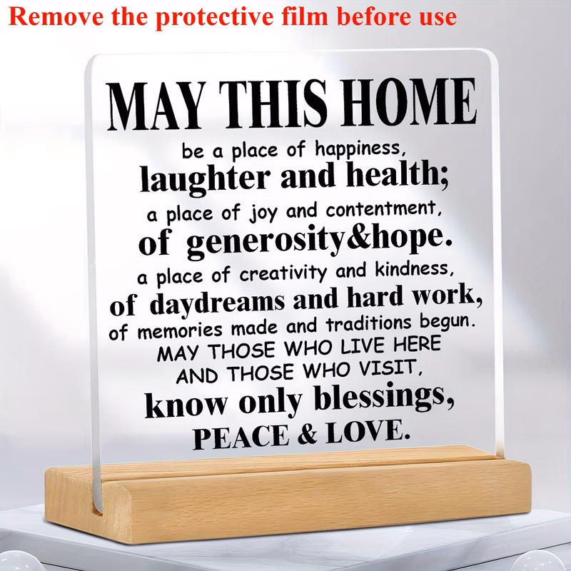 2d flat contemporary acrylic home decor plaque with inspirational quotes may this home place of happiness tabletop decoration for living room bedroom office perfect housewarming gift for text accent c